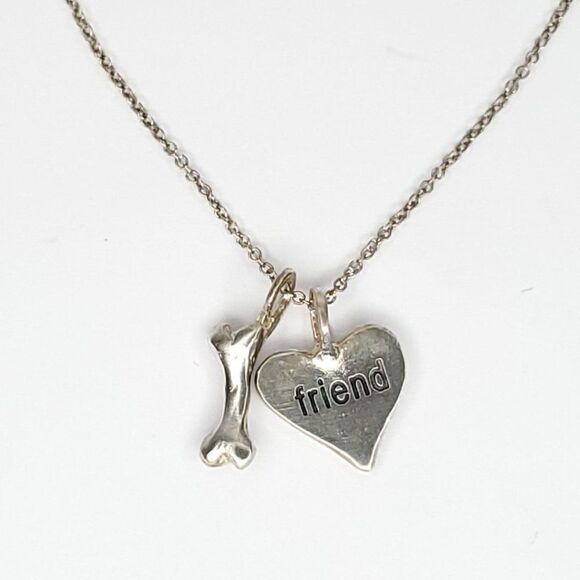 NEW B.U. Be You Sterling Silver Necklace Dogs Best Friend Heart Bone Charms - Picture 1 of 4